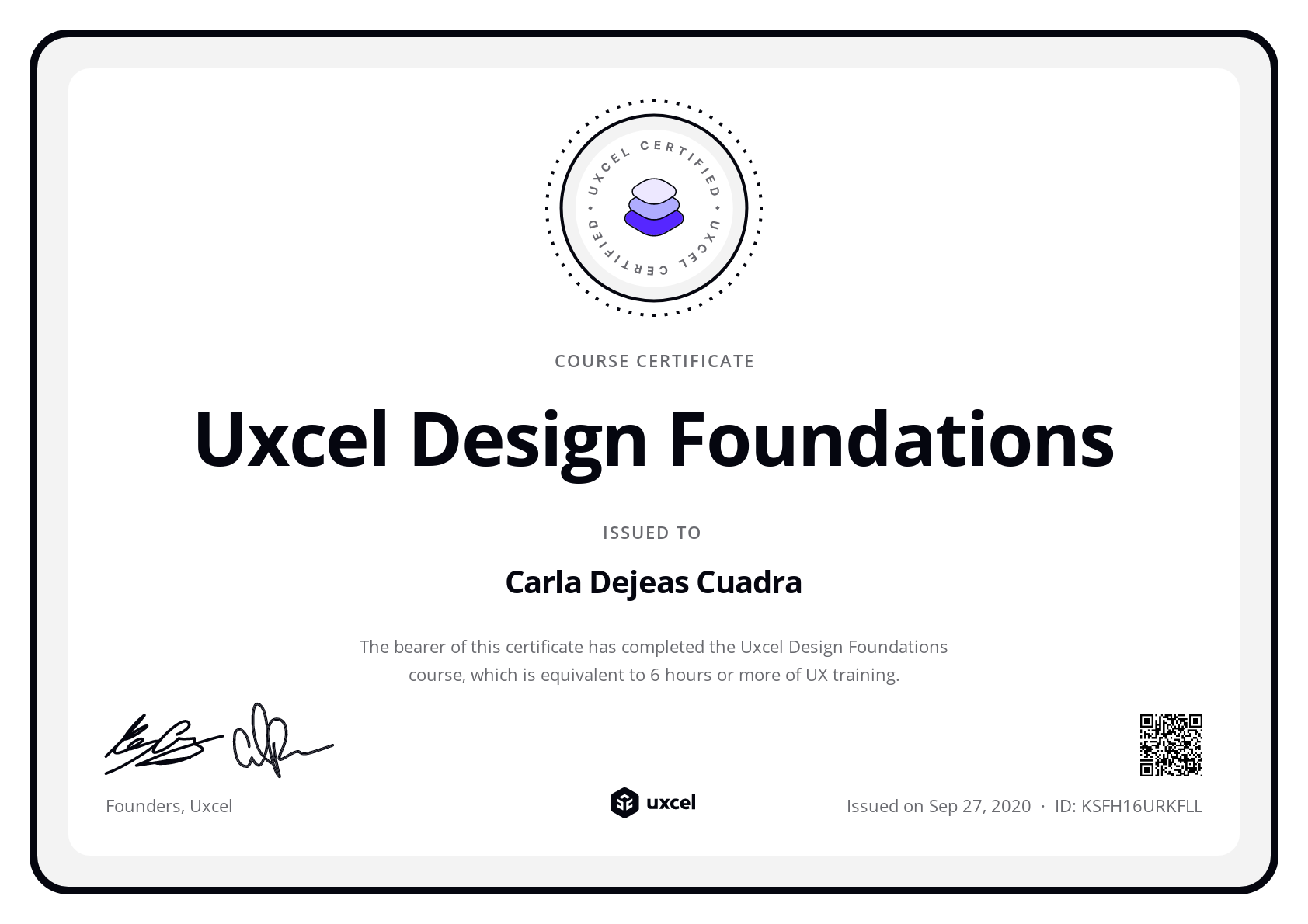 Carla Dejeas Cuadra's certificate